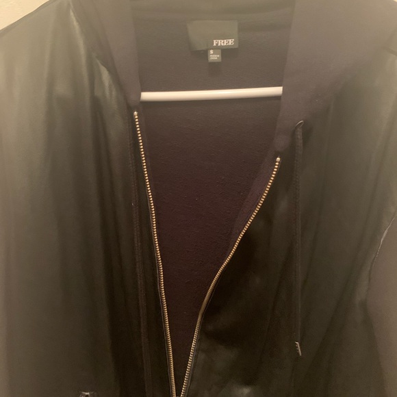 Faux Leather Zip Front Hoodie Jacket - Picture 6 of 7